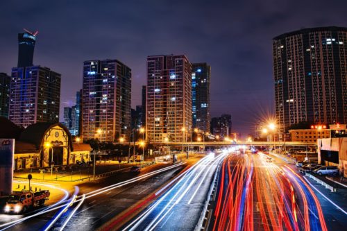 北京の夜景、道路の画像