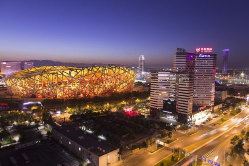 北京の夜景、鳥の巣の画像